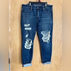 American Eagle Outfitters Dark Blue Distressed Skinny Jeans